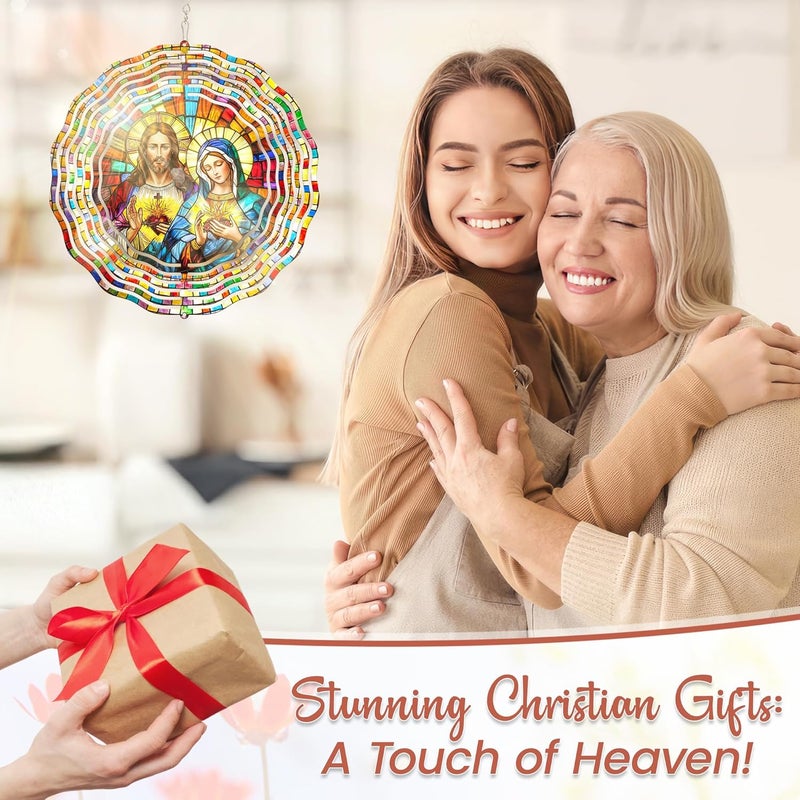 FLAGWIX Sacred Heart Wind Spinners Outdoor - 3D Stainless Steel Metal Wind Spinners 12in - Christian Gifts for Women Faith, Garden Spinner for Yard Decorations Outdoor, Religious Gifts for Mom Grandma - Image 2